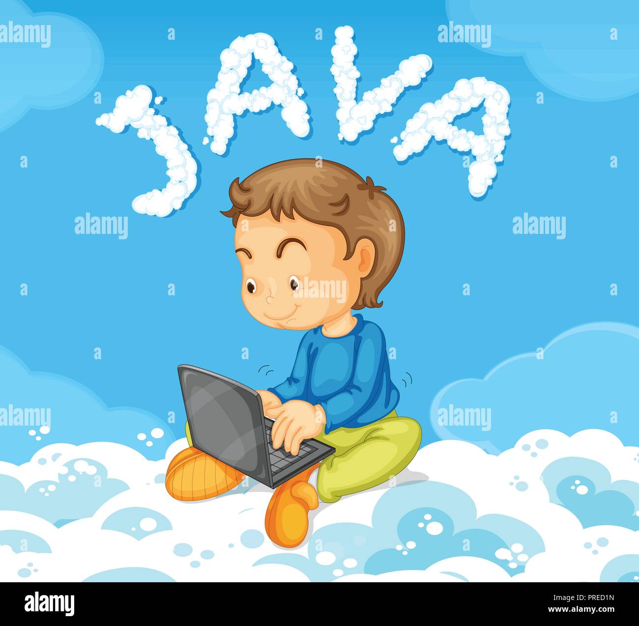 Young man coding JAVA on cloud illustration Stock Vector Image & Art ...