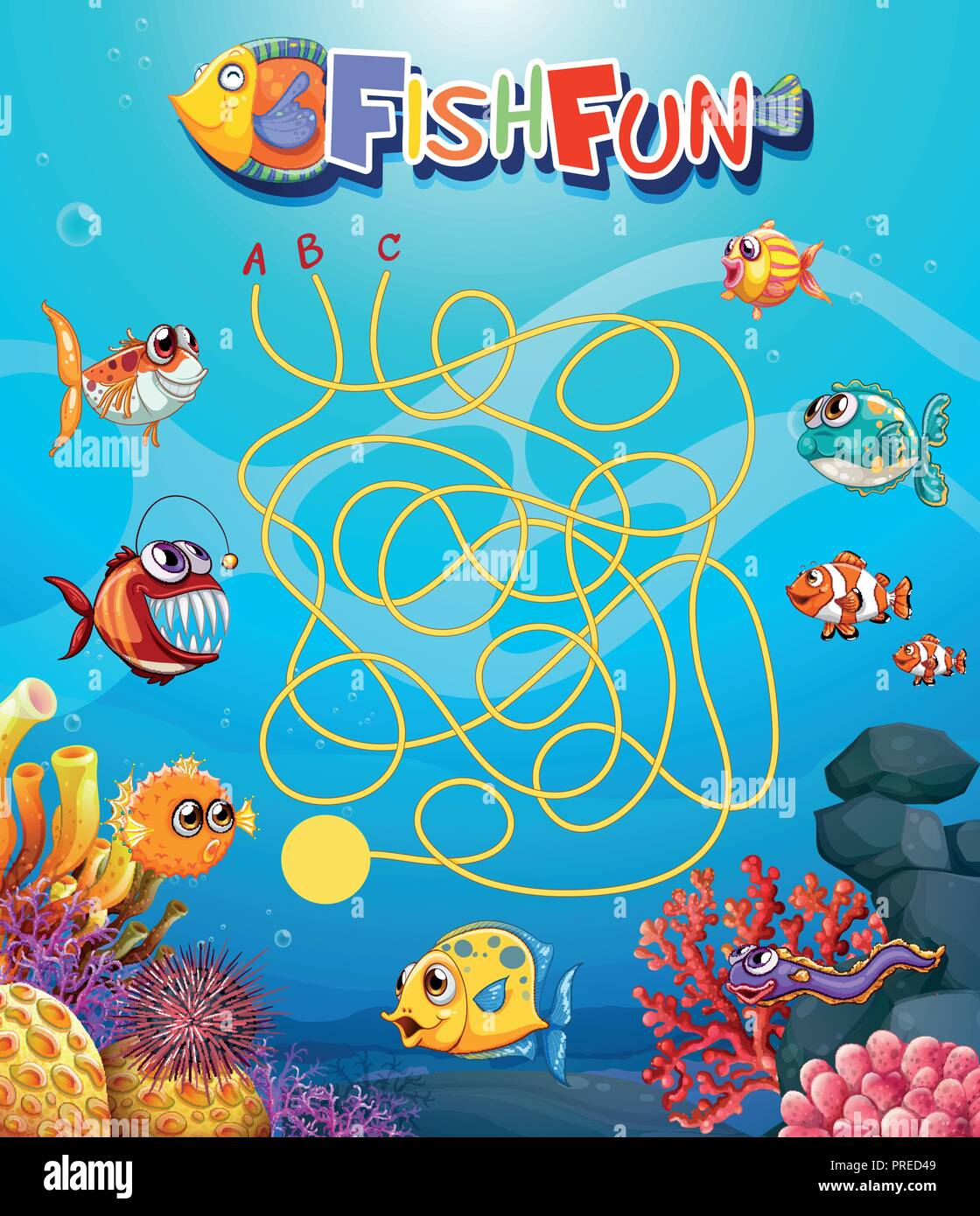 underwater fish maxe game template illustration Stock Vector Image ...
