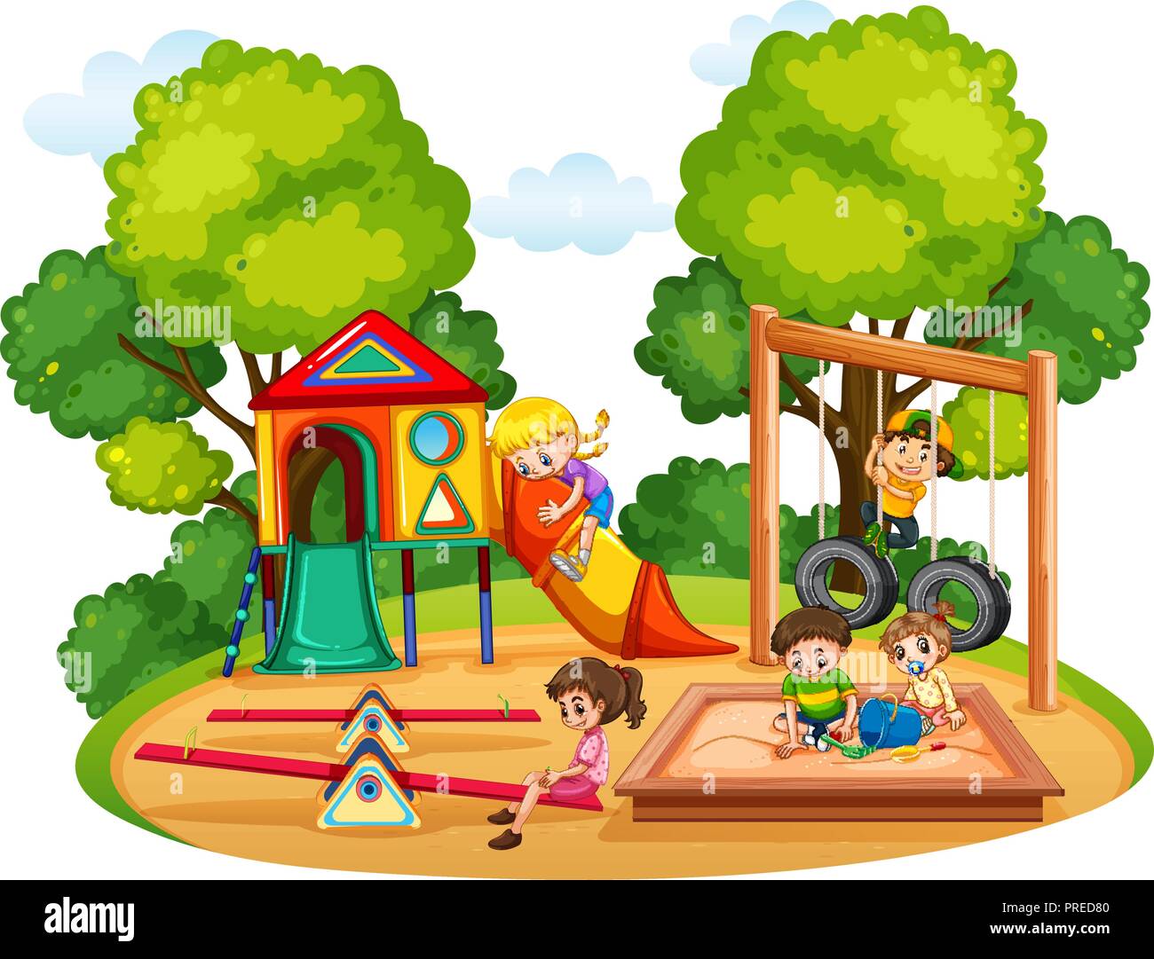 Children Playing In Playground Illustration Stock Vector Image And Art