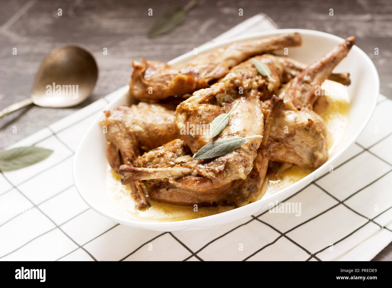 Rabbit stew in a sauce of wine and cream with the addition of mustard