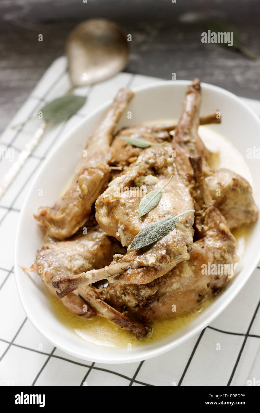 Rabbit stew in a sauce of wine and cream with the addition of mustard ...