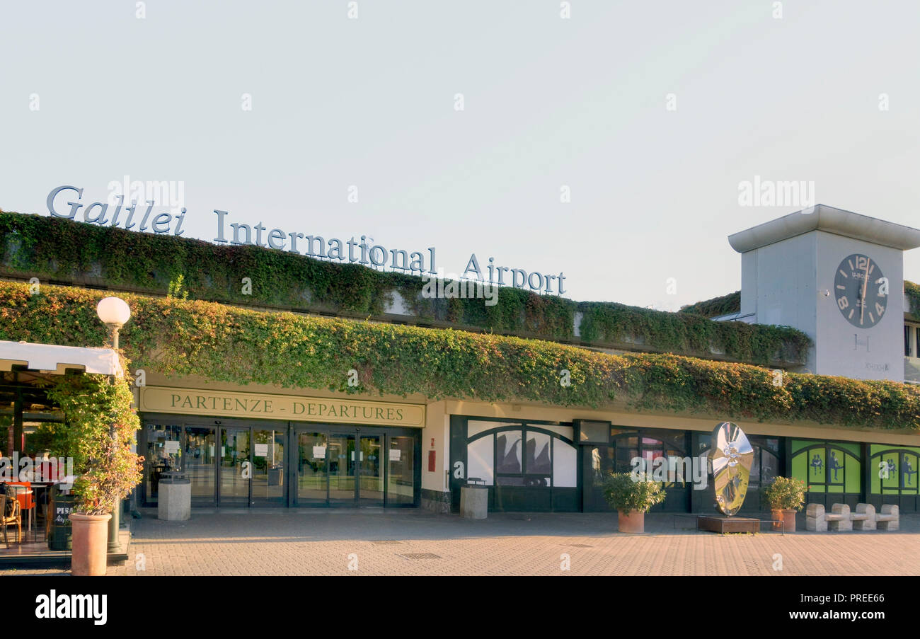 PISA,ITALY- SEPTEMBER  29, 2018: Pisa international airport Galileo Galilei  named after the famous scientist from Pisa is the main airport in Tuscany Stock Photo