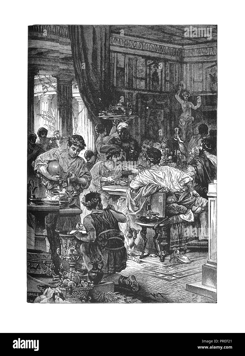 Original artwork of a scene of a romen banquet. Published in A pictorial history of the world's great nations: from the earliest dates to the present  Stock Photo