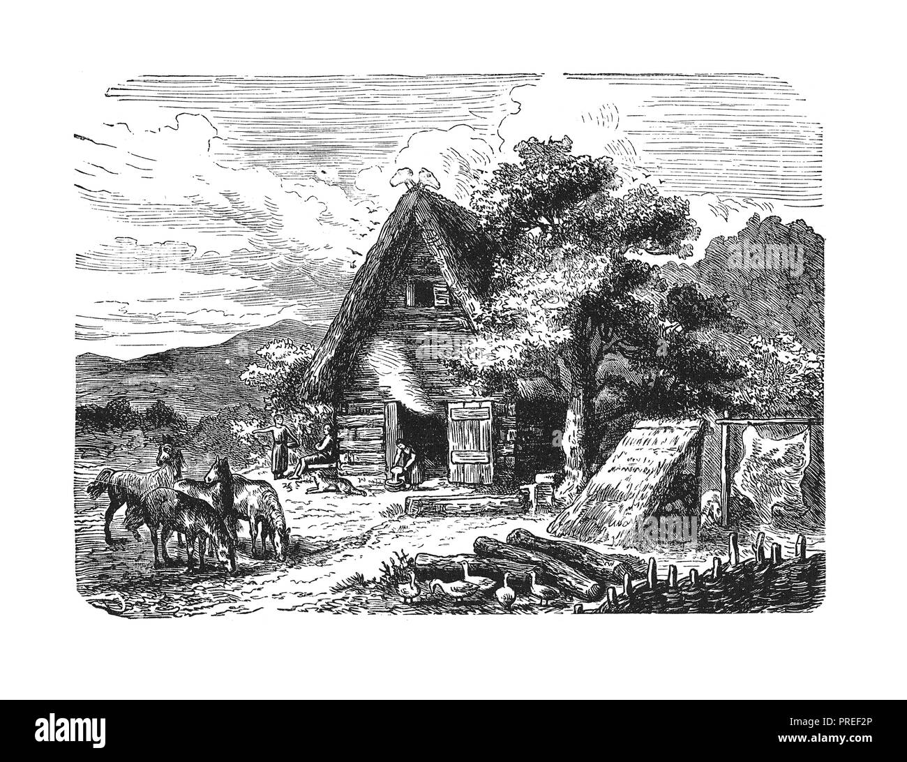 Original artwork of 'Ancient German Farmer's Hut'. Published in A pictorial history of the world's great nations: from the earliest dates to the prese Stock Photo