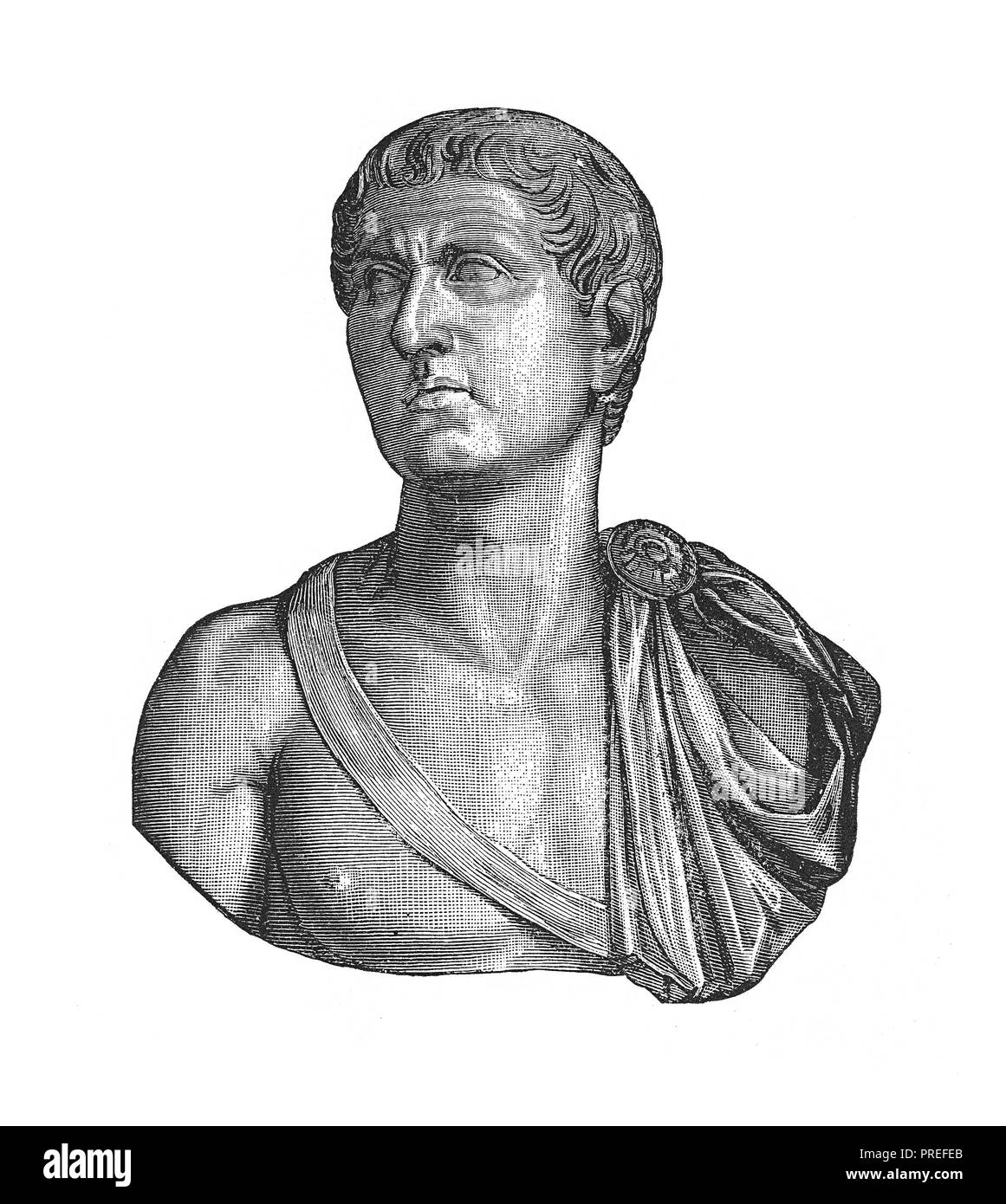 Original artwork of Germanicus Julius Caesar (24 May 15 BC – 10 October AD 19), a member of the Julio-Claudian dynasty and a prominent general of the  Stock Photo