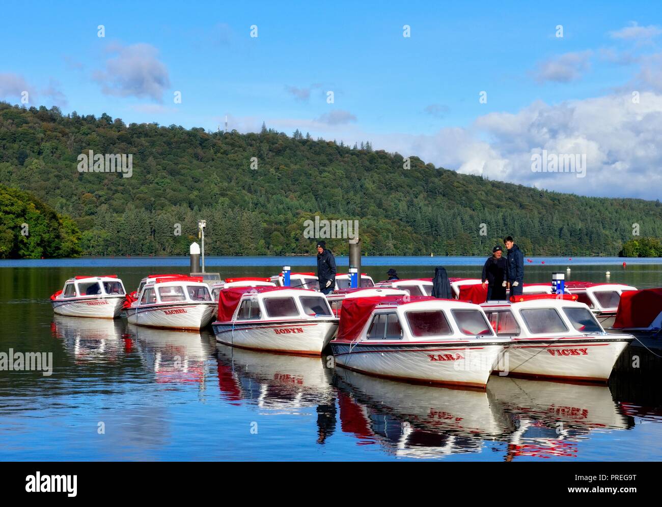 Self drive boats,with names,The Lake District, Bowness on Windermere,Cumbria,England,UK Stock Photo