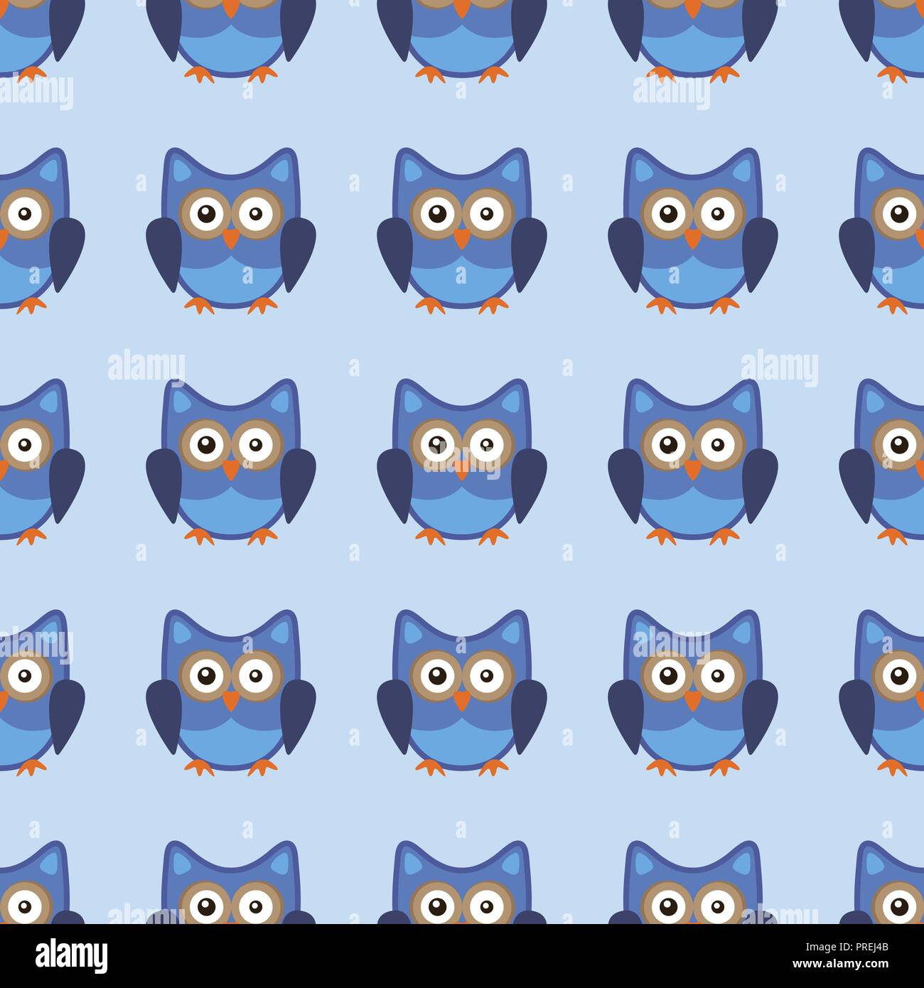 Owl stylized art seemless pattern blue colors Stock Vector