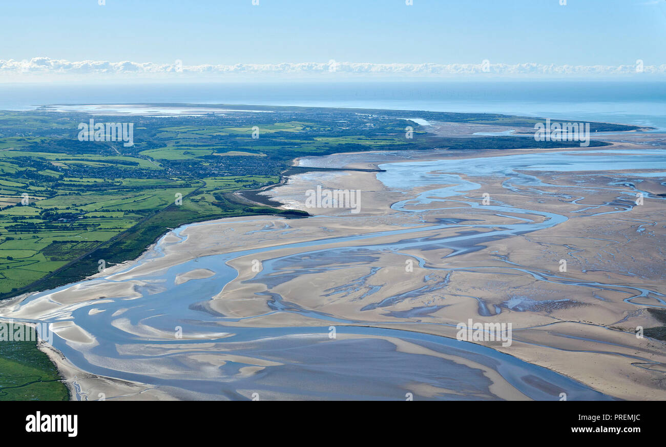 An aerial view of Duddon Sands, Millom, Cumbrian West Coast, Lake District, North West England, UK Stock Photo