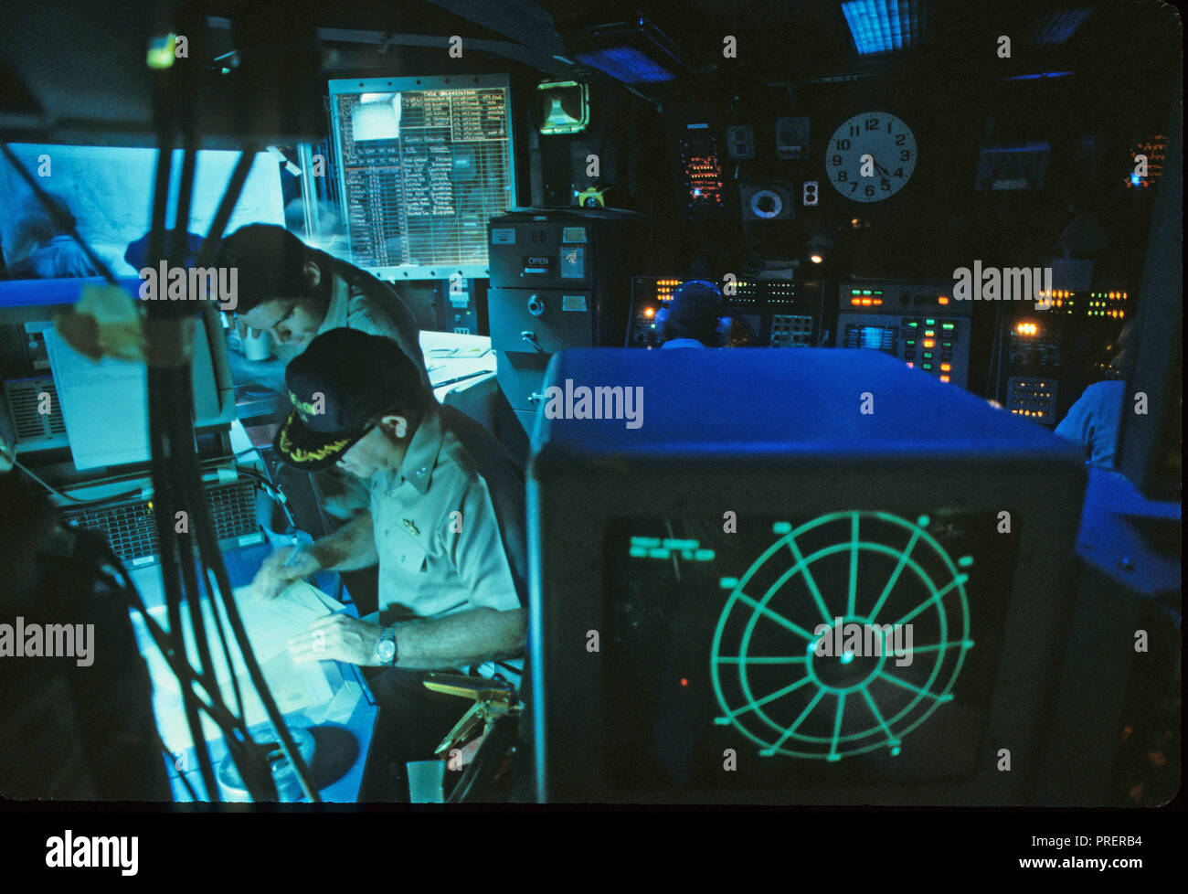 The control room of the USS Foxx. Photograph made as part of a DOD pool ...