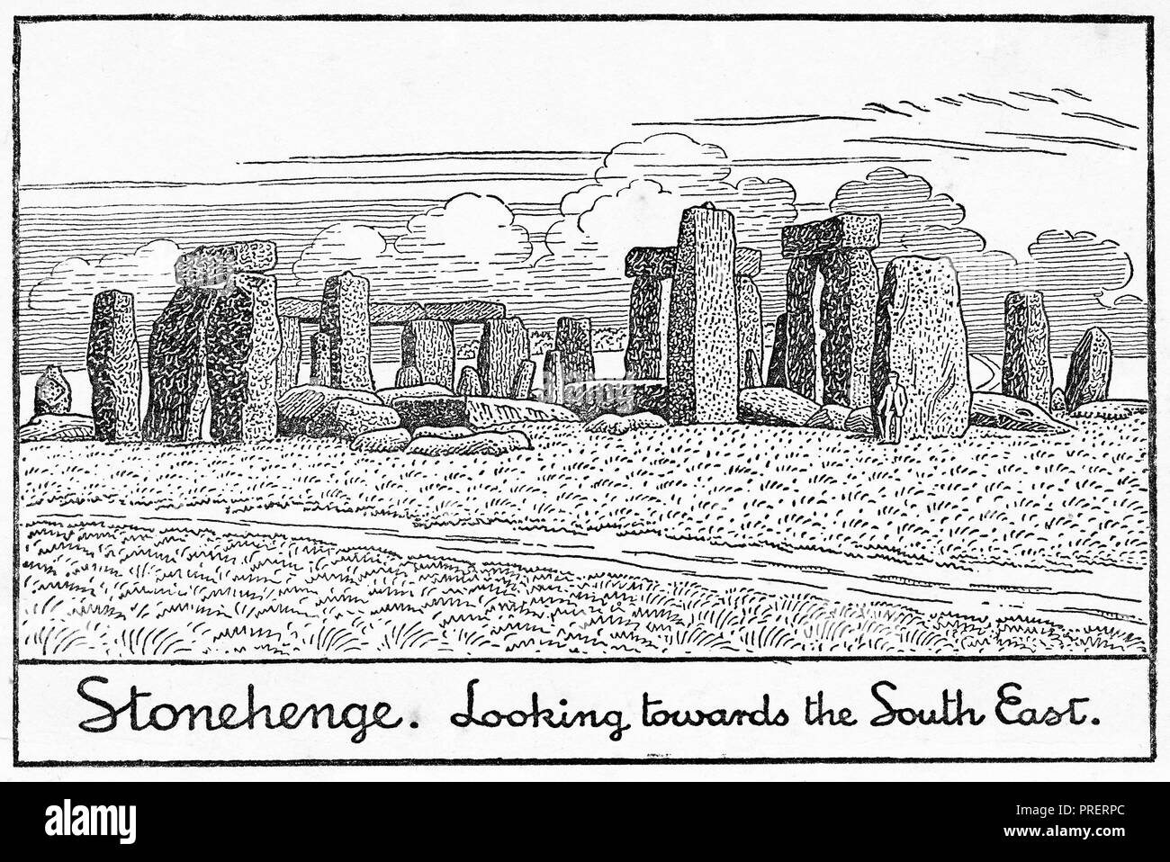 Engraving of stonehenge, looking towards the south east. From Stonehenge Today and Yesterday, 1916 Stock Photo