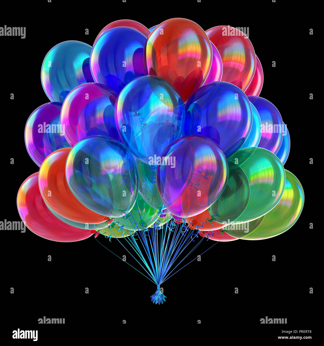 carnival party balloons shiny colorful. multicolor birthday decoration.  helium balloon bunch glossy different colors. 3d illustration, isolated on  bla Stock Photo - Alamy