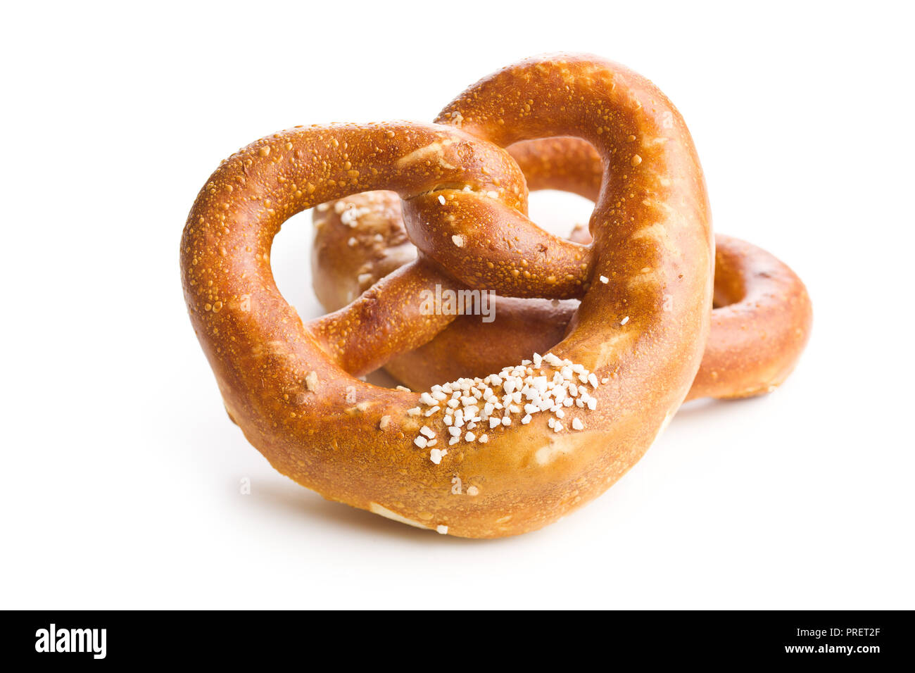 Soft salted pretzel isolated on white background. Stock Photo