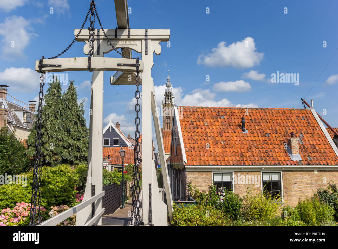 Historic bridge Kwakelbrug in the center of Edam, Holland Stock Photo