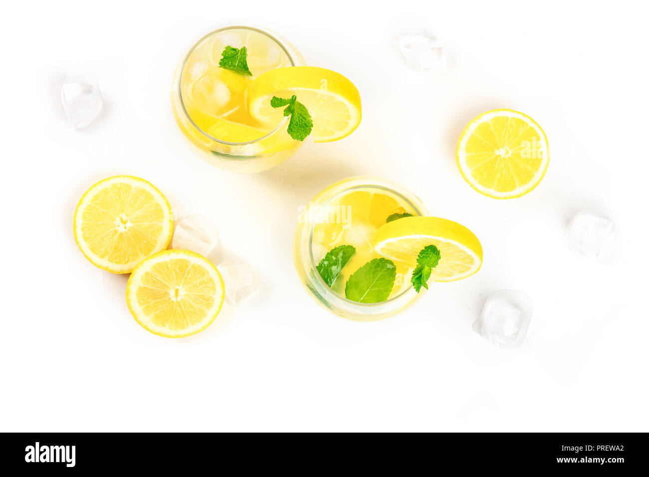 https://c8.alamy.com/comp/PREWA2/an-overhead-photo-of-homemade-lemonade-in-glasses-with-fresh-lemons-mint-and-ice-cubes-on-a-white-background-with-copy-space-PREWA2.jpg