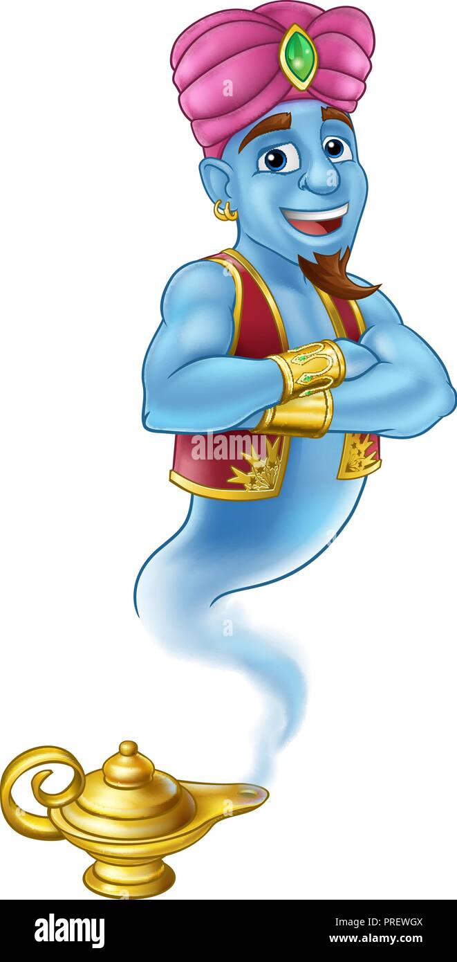Genie Magic Lamp Aladdin Pantomime Cartoon Stock Vector