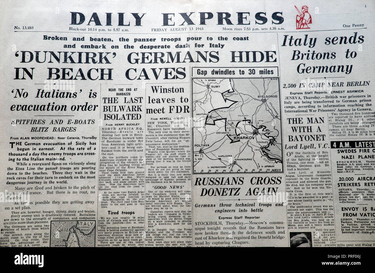 Front page headlines of the Daily Express newspaper "Dunkirk Germans