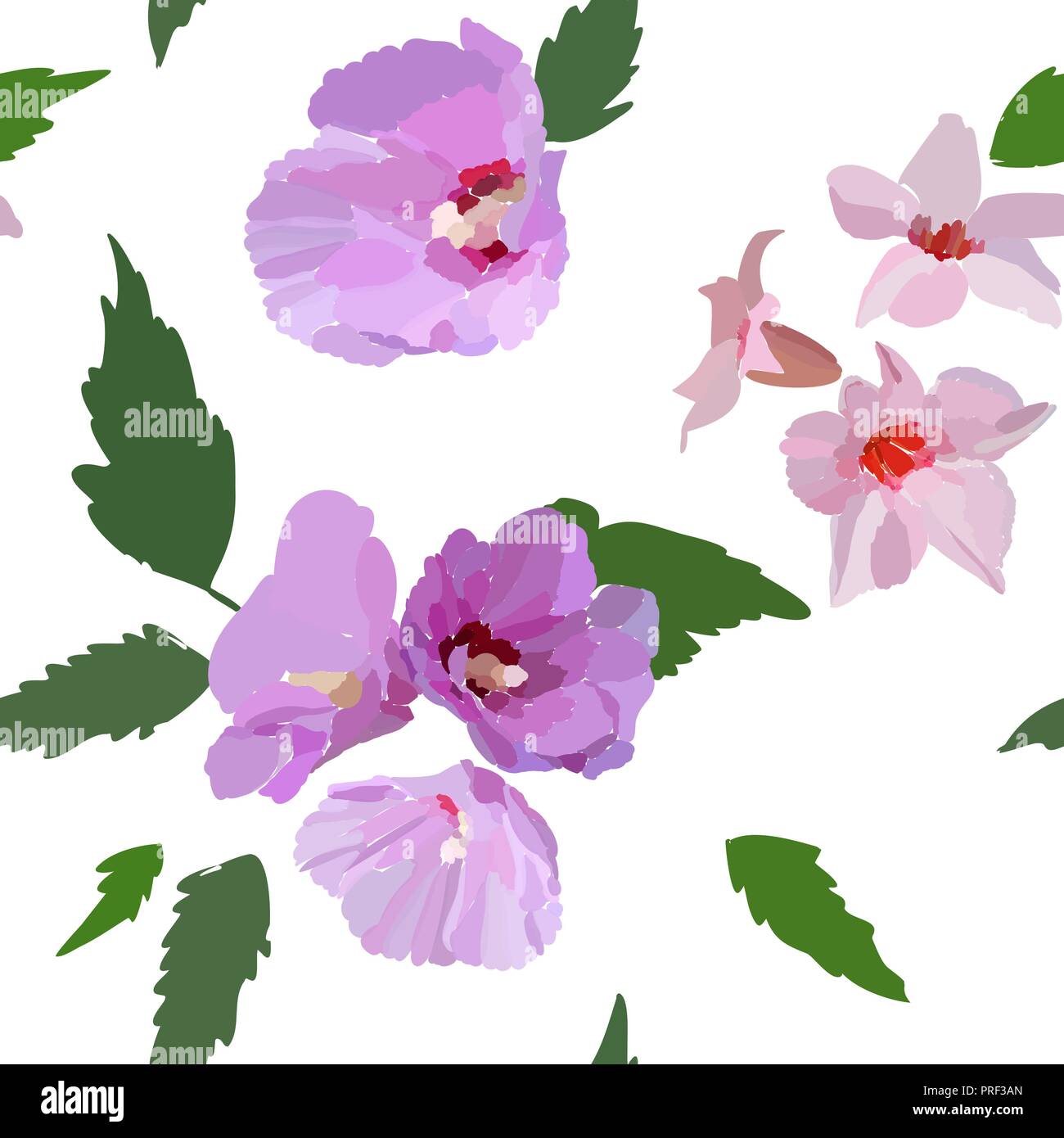 Floral seamless pattern with hibiscus flowers and leaves. Botanical ...