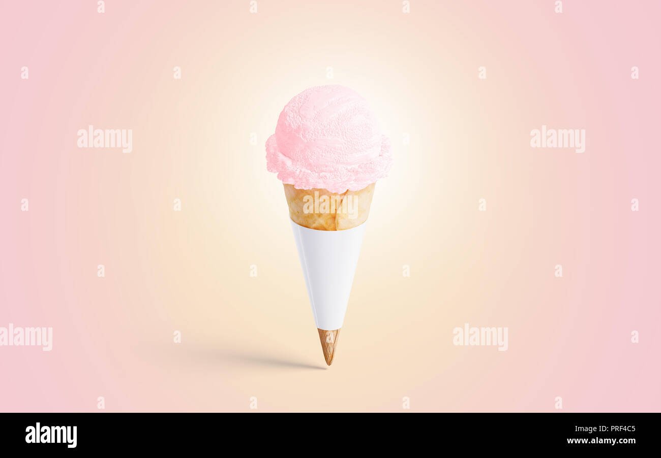 Download Blank White Ice Cream Cone Mockup Isolated On Pink Background 3d Rendering Empty Strawberry Or Raspberry Icecream Pack Mock Up Clear Wrap With Tasty Gelato Template Sundae Packaging Label Design Stock Photo