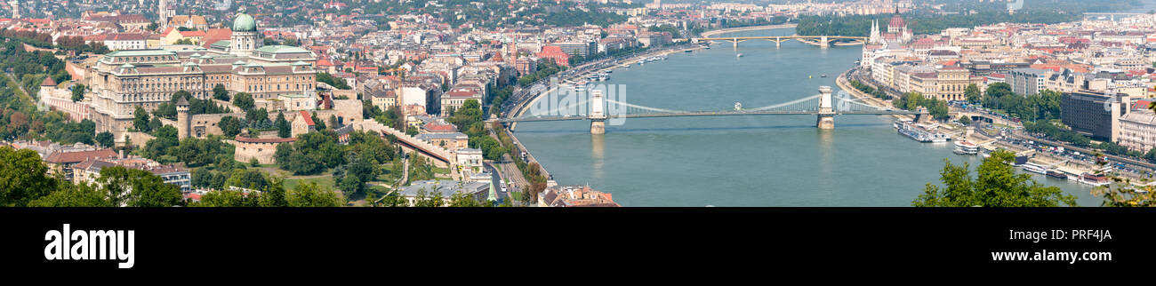 Panorama of Buda Castle and Chain Bridge, Budapest, Hungary Stock Photo
