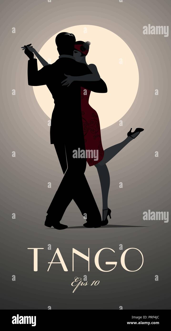 Couple dancing tango under the moon. Vector illustration Stock Vector