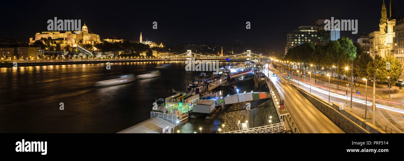 Panorama of Buda Castle and Danube, Budapest, Hungary Stock Photo