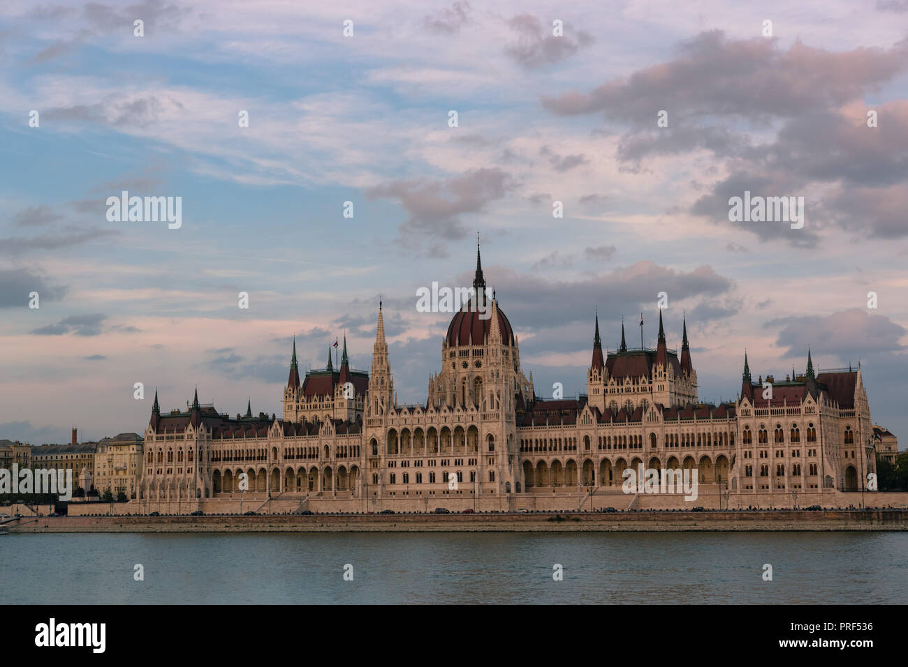 Hungarian Parliament and Danube river in Budapest, Hungary Stock Photo