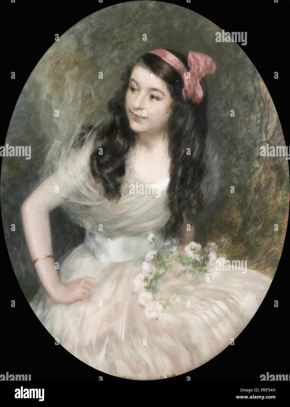 Carrier-Belleuse  Pierre - Femme a La Robe Blanche Et Au Noeud Rose Stock Photo