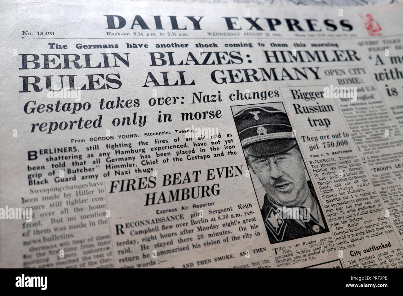 Front page headlines of the Daily Express newspaper "Berlin Blazes