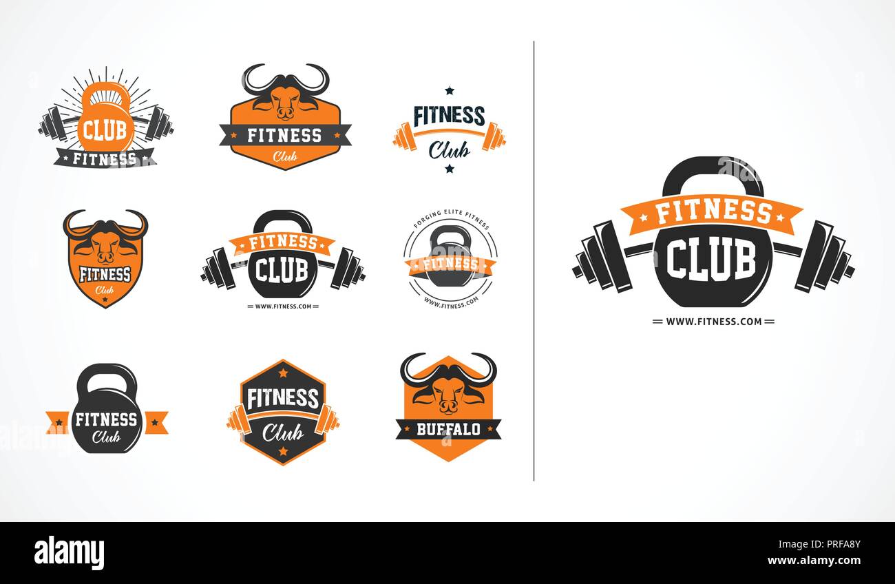 Fitness Club Or Gym Logo Emblem Icons Collections Stock Vector Image Art Alamy