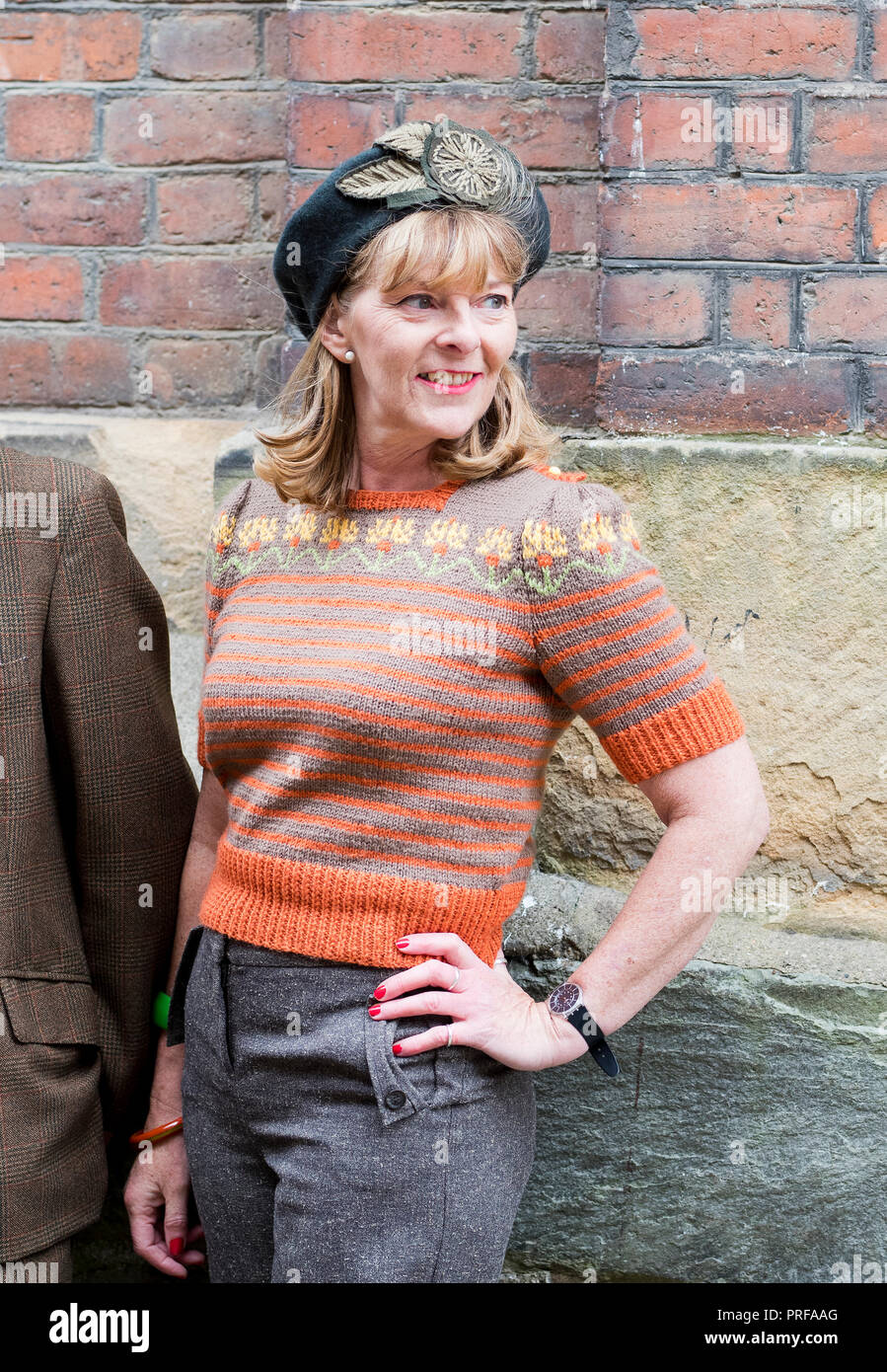 Woman dressed in 1940,s style clothing for the Welshpool 1940’s Weekend,2018 Stock Photo