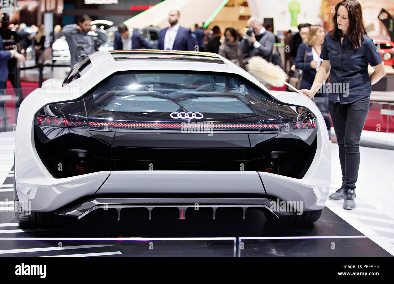 Audi presented new generation of Electric Supercar Audi PB18 e-tron during the first press day of the International Motor Show in Paris, on Tuesday, O Stock Photo