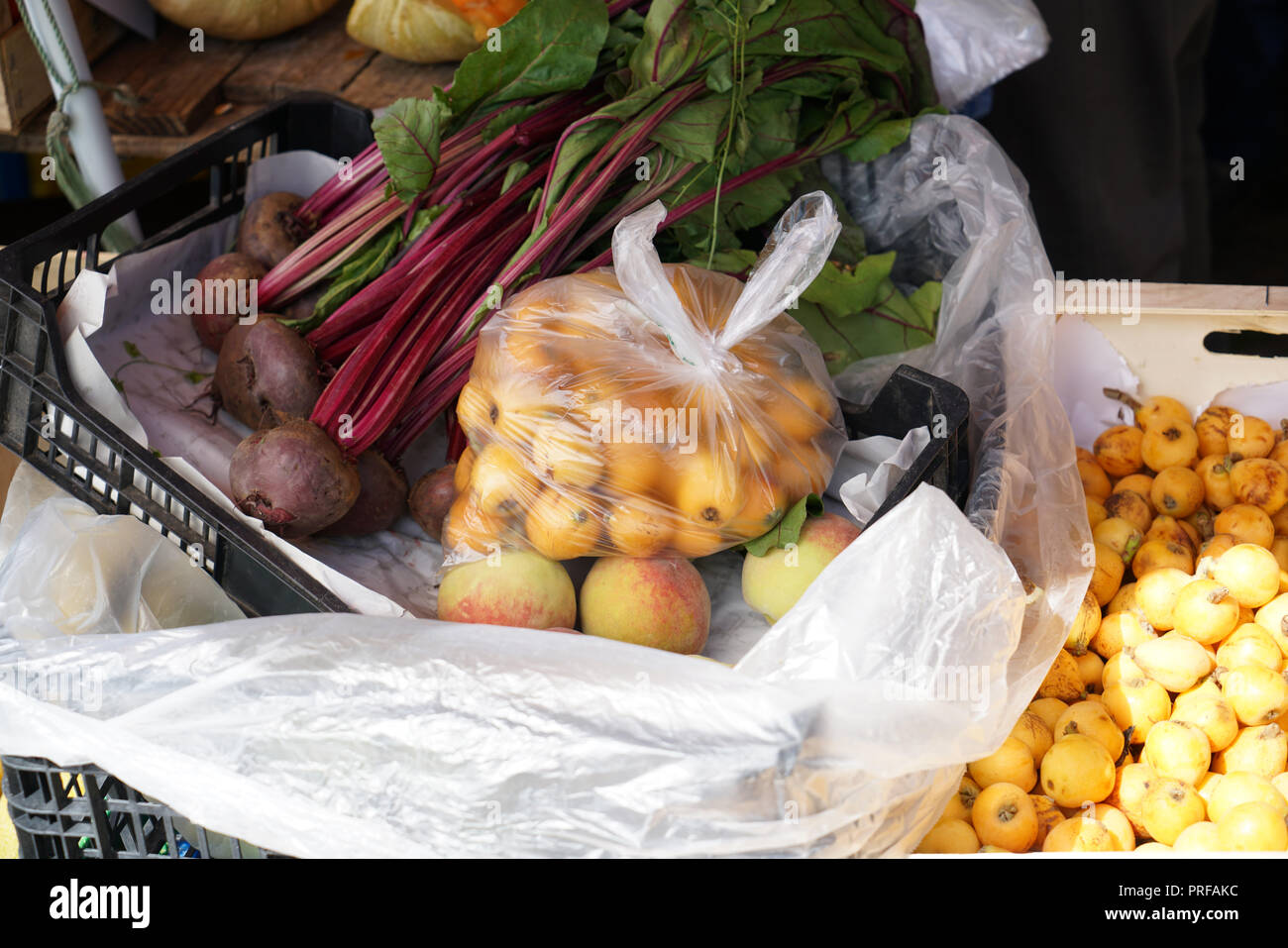 A vegetable market in Portugal offers colorful fruits and vegetables