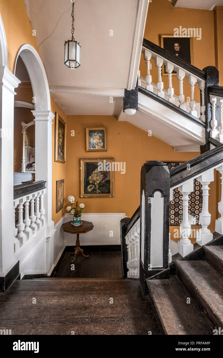 Black and white paintwork on banisters staircase Stock Photo