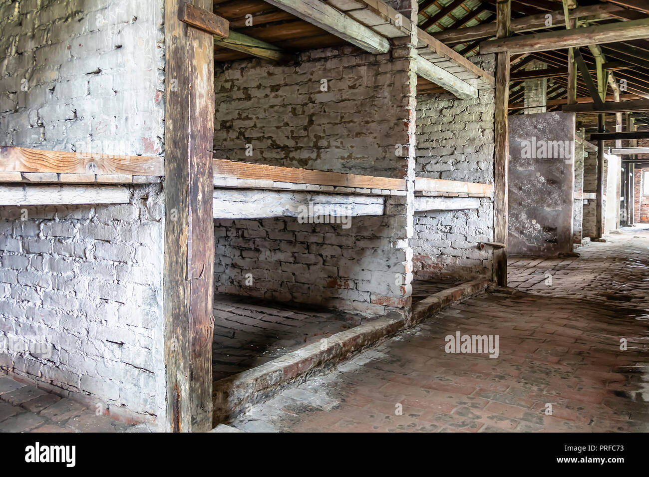 Interior of barrack with Prisoner's beds, bunks inside barrack in Auschwitz  Birkenau. Nazi concentration camp Auschwitz II, built and operated by the  Stock Photo - Alamy