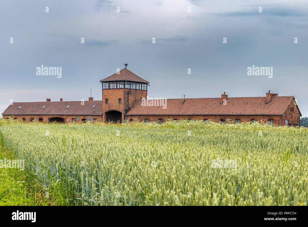 Inside Auschwitz ii Birkenau  concentration and extermination camp. Main building  built and operated by the Third Reich in German-occupied Poland dur Stock Photo