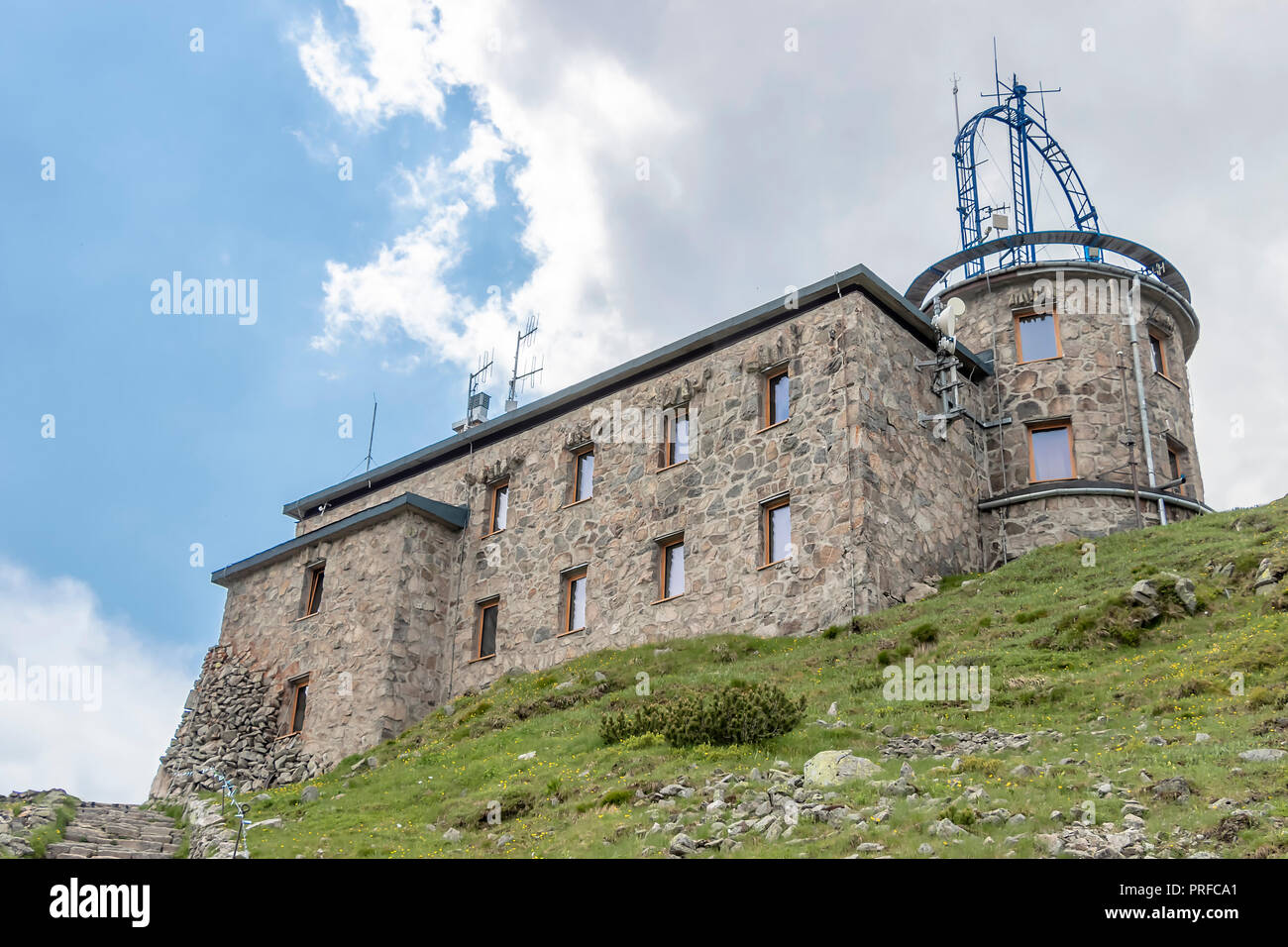 Meteo station on the peak of the mountain Stock Photo