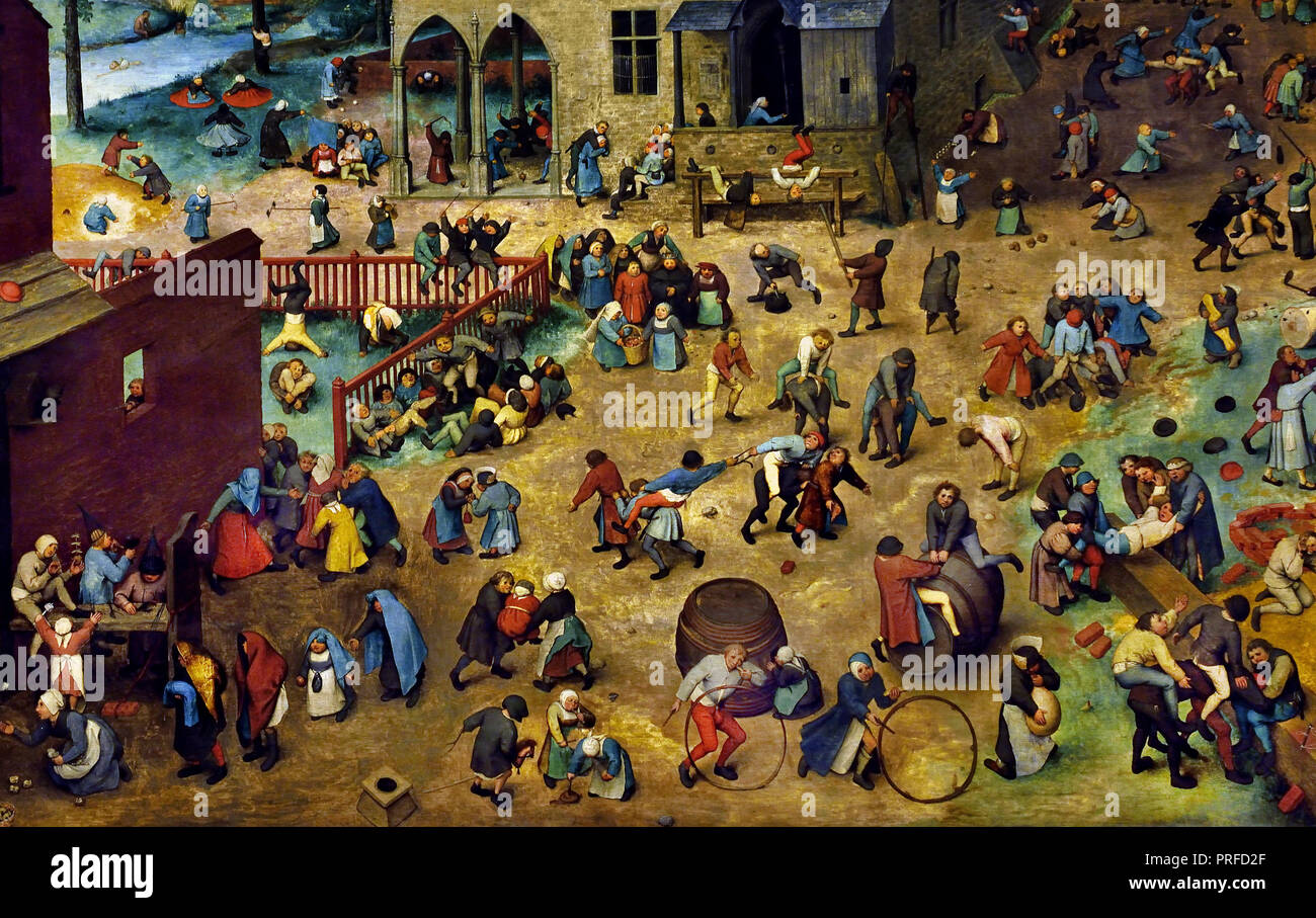 Children's Games 1560 Pieter Bruegel (also Brueghel) the Elder ( 1525-1530 –1569) was the most significant artist of Dutch and Flemish Renaissance painter, Belgium, Belgian, Dutch, The, Netherlands. Stock Photo