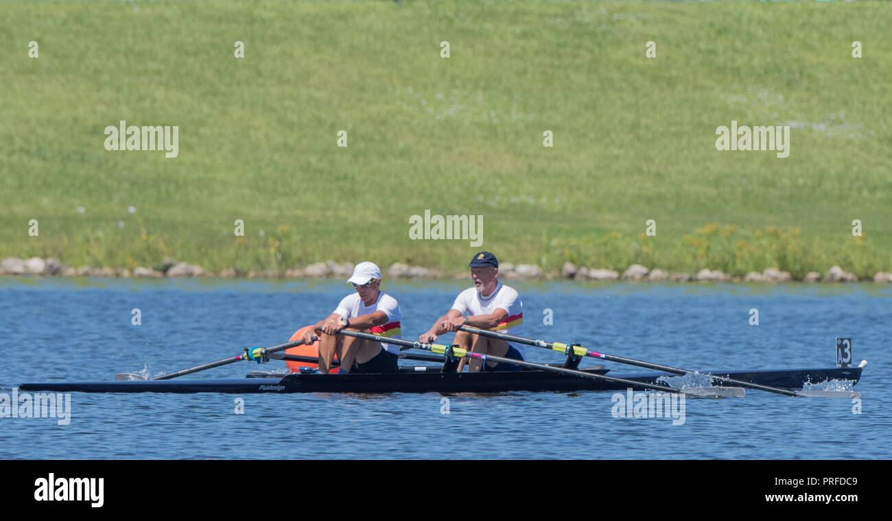 Sarasota, Florida, USA 27th September 2018. Masters Men Double Scull, GER., Lauffener RC, and Crefeld, Werner Roesch 1948 and Werner Busch, 1938,  FIS Stock Photo