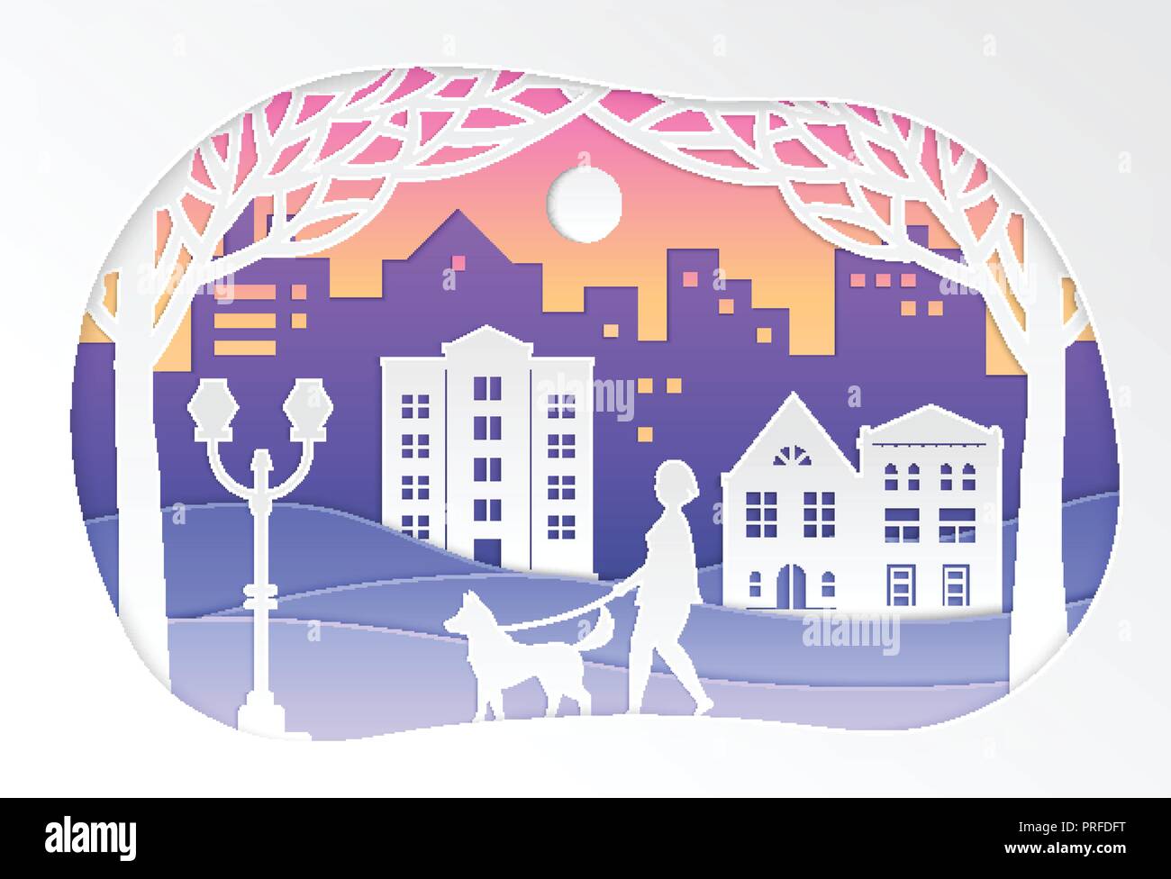 Urban winter landscape - vector paper cut illustration Stock Vector ...
