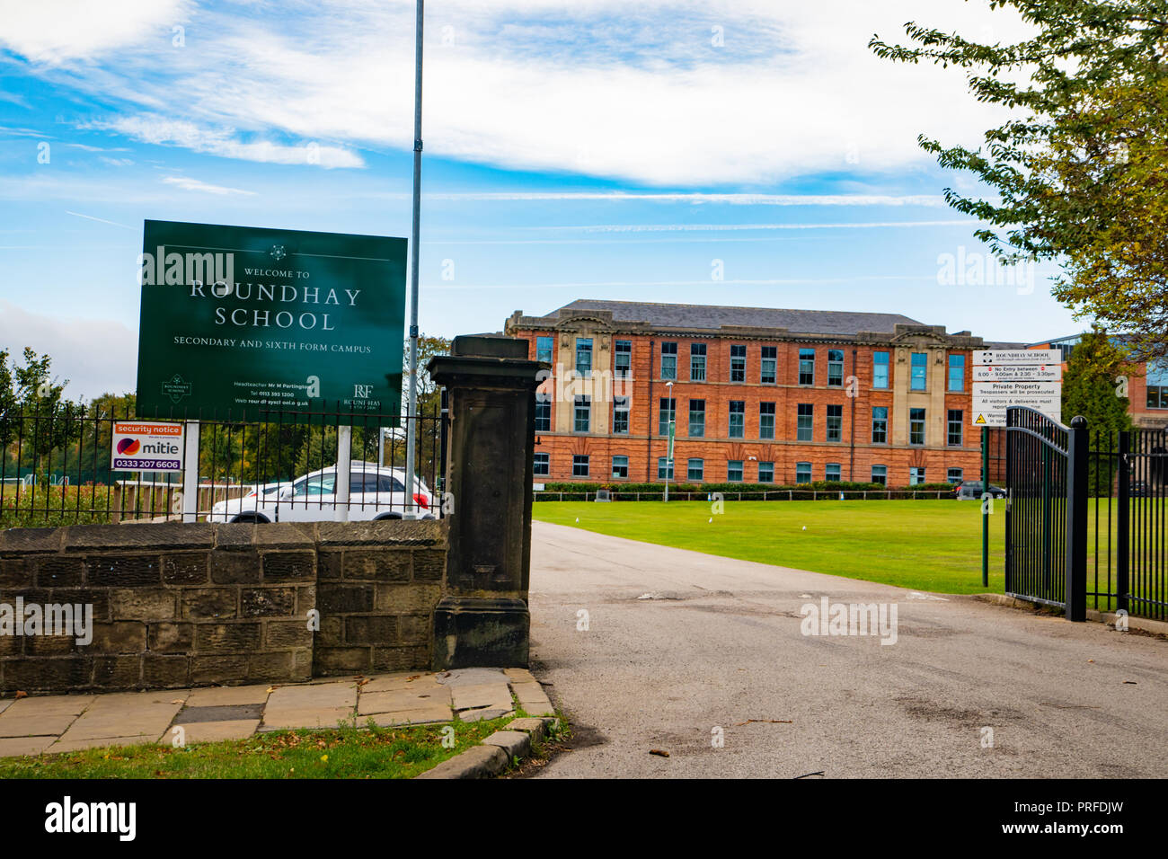 LEEDS, UK - 2 OCTOBER 2018.  Roundhay Secondary School in North Leeds. Stock Photo