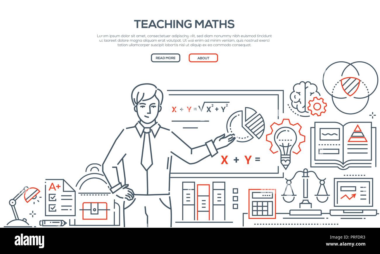 Teaching Maths - colorful line design style banner Stock Vector