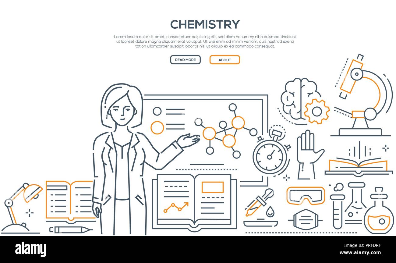 Chemistry lesson - colorful line design style banner Stock Vector