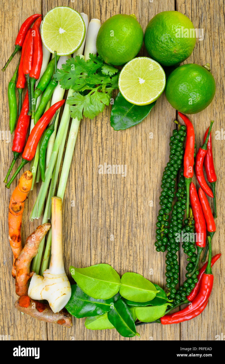 Ingredients for Thai's cuisine "Tom Yum" or spicy lemongrass soup. Main