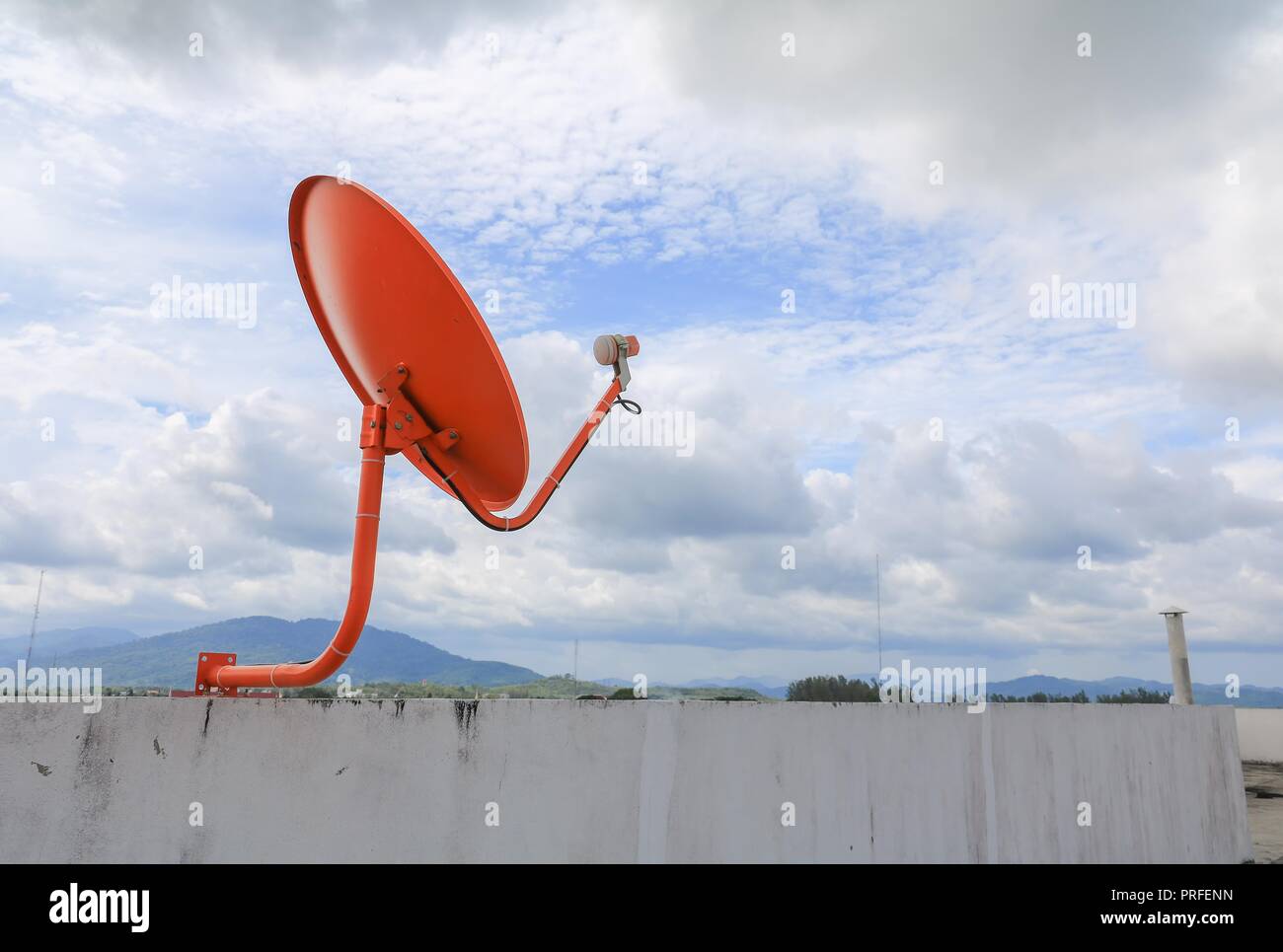satellite dish and TV antennas new technology  with blue sky background Stock Photo