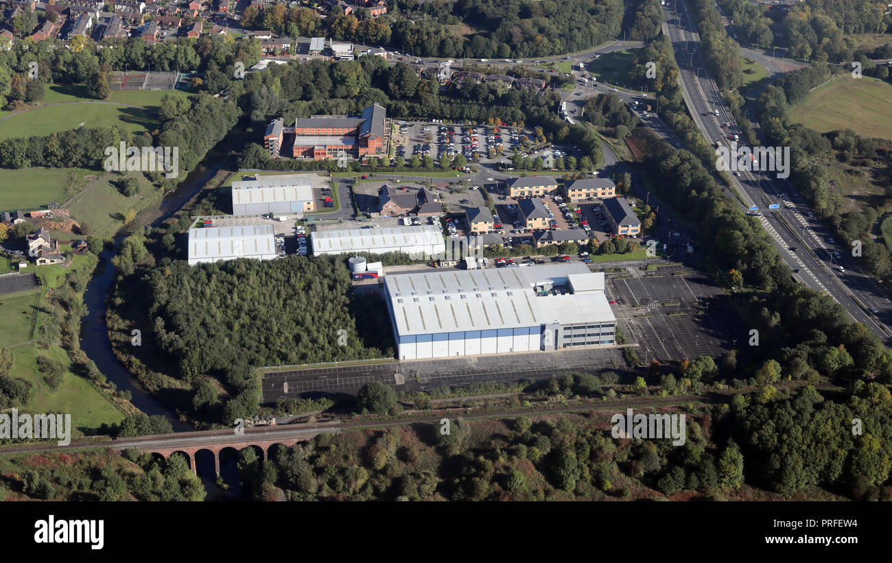 aerial view of Waterfold Business Park, Bury BL9 7BR Stock Photo
