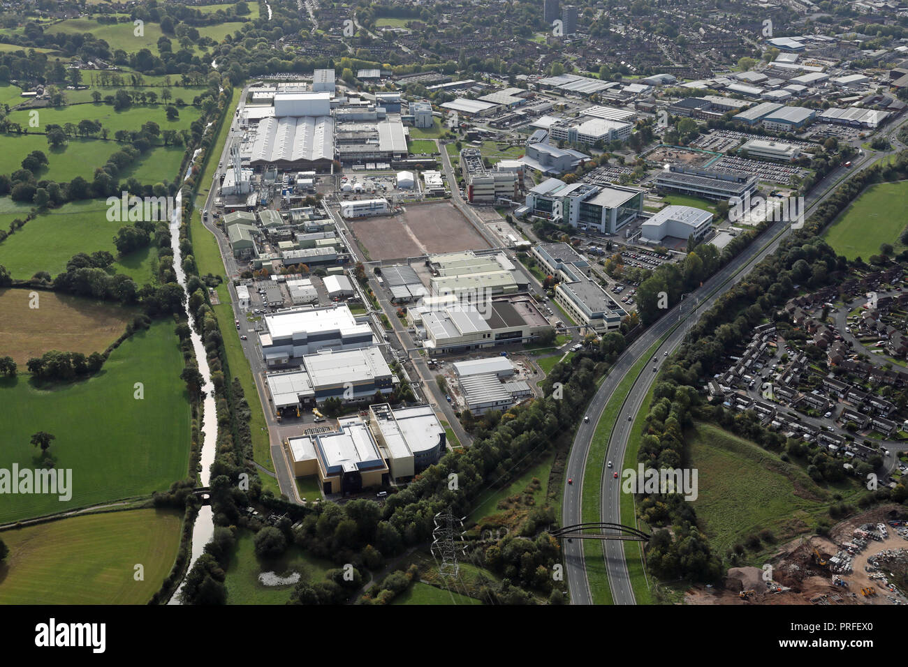 aerial view of the AstraZeneca chemical production factory at Macclesfield Stock Photo