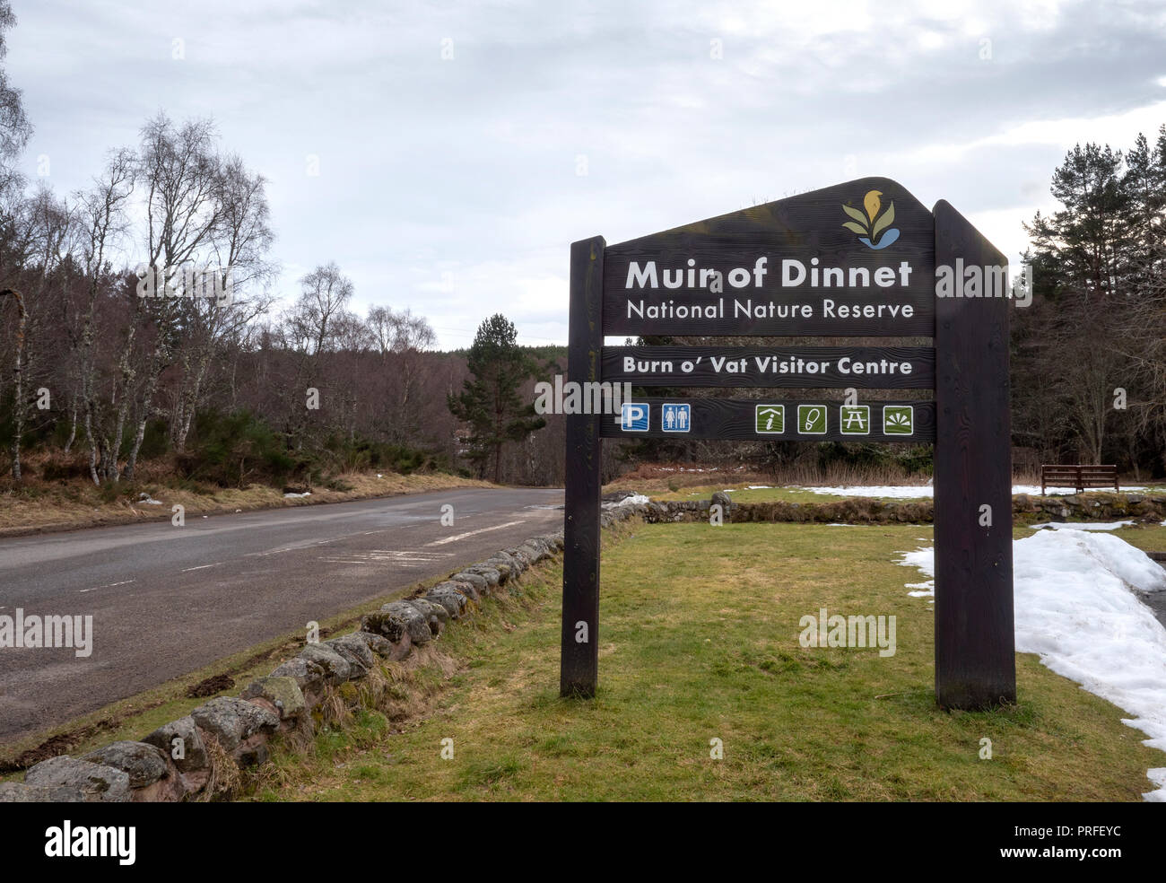 Signs at the Muir Of Dinnet National Nature Reserve Dinnet, By Ballater, Aberdeenshire, Scotland, UK Stock Photo