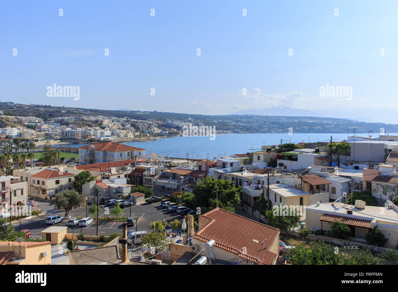 Panoramic view to Rethymno from Fotezza. Stock Photo