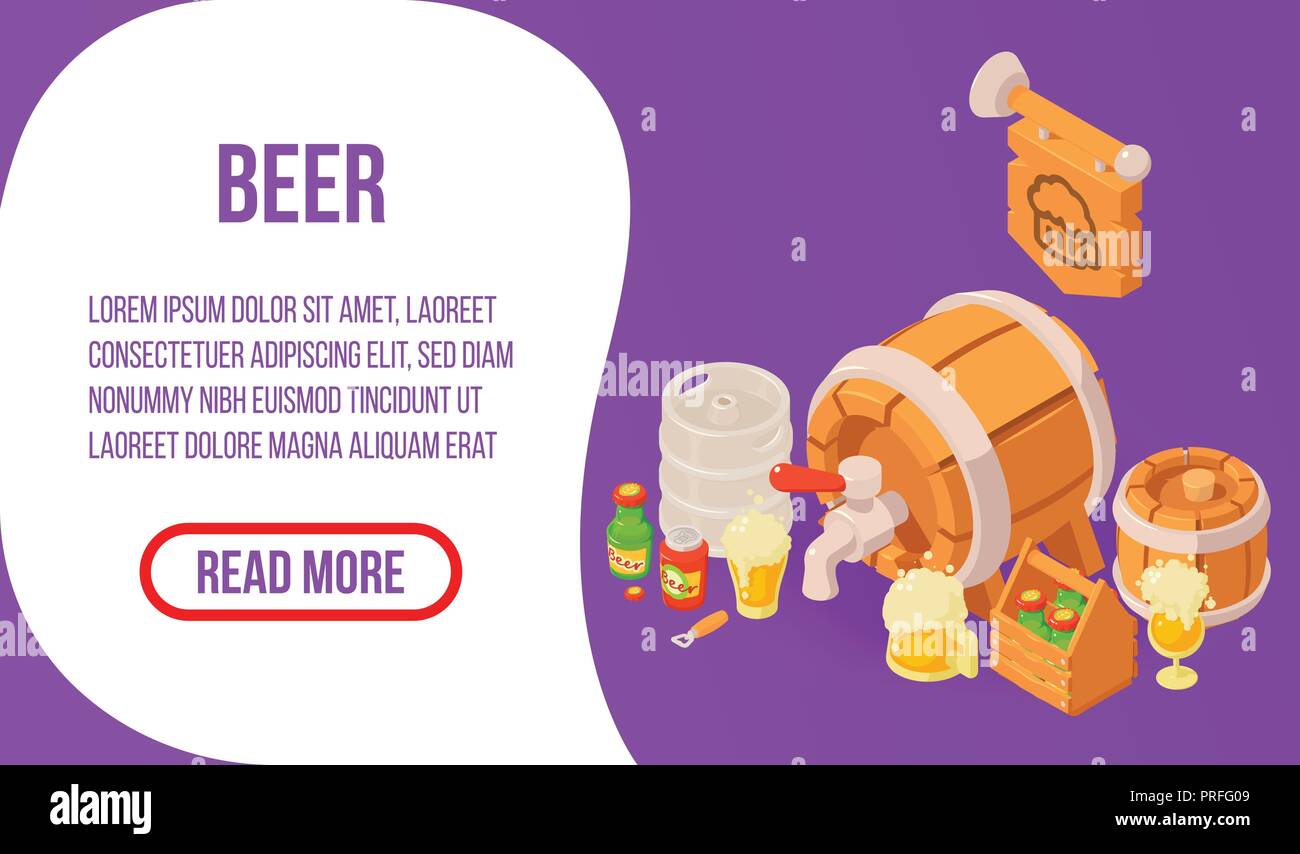 Beer concept banner, isometric style Stock Vector