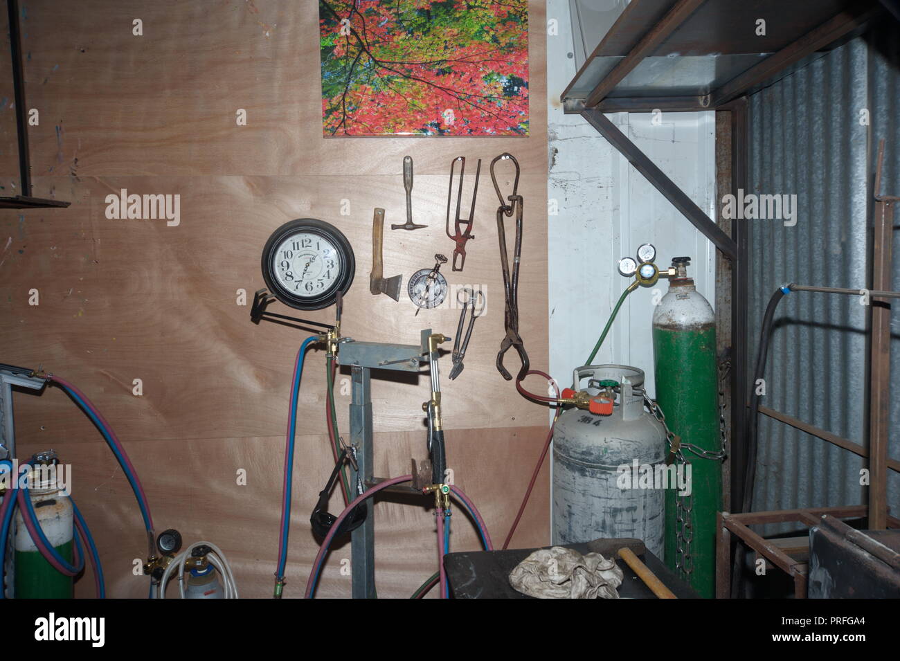 a corner in blacksmith workshop, with balloon gas Stock Photo